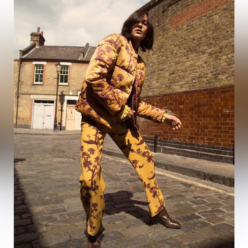 Scotch & Soda Yellow and Burgundy Floral Puffer Jacket
